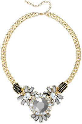 Bar III Gold-Tone Gray Crystal Stone Statement Necklace