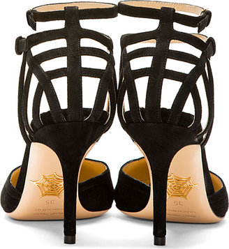 Charlotte Olympia Black Suede Spider-Web Aranea Strapped Heels