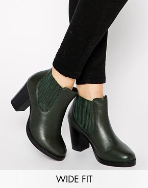 ASOS EACH AND EVERY DAY Wide Fit Leather Ankle Boots - green