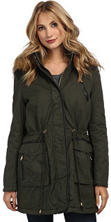 French Connection Faux Fur Hooded Parka w/ Faux Leather Trim