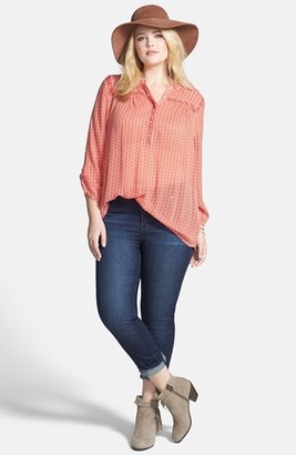 Lucky Brand Beaded Ditzy Print Top (Plus Size)