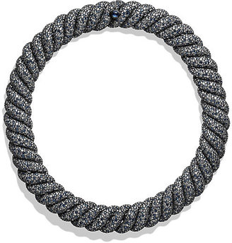 David Yurman Hampton Cable Necklace with Gray Diamonds and Blue Sapphires