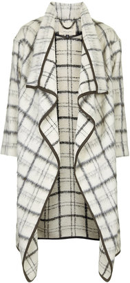 Topshop Waterfall textured cream and grey blanket check coat with knitted bound edges. 30% wool, 24% alpaca, 24% mohair, 22% polyamide. dry clean only.