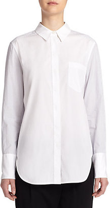 Vince Contrast-Front Striped Cotton Shirt