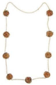 Wire-Wrap Beaded Necklace - Amber/ Goldtone
