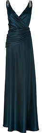 Collette Dinnigan Teal Silk Satin Gown with Crystal Embellishment