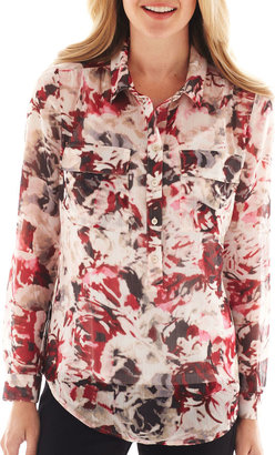 Liz Claiborne Long-Sleeve Floral Blouse with Cami - Tall
