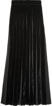 Oscar de la Renta Pleated velvet and silk-chiffon maxi skirt