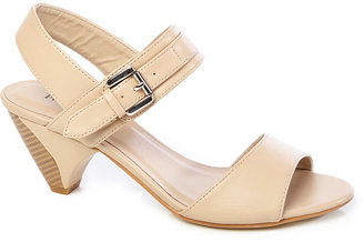 Taupe Side Buckle Detail Sandals with Split Stacked Heel