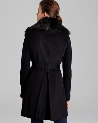 BCBGMAXAZRIA Coat - Asymmetric Belted Fur Collar