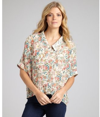 Wyatt ivory floral print button front short sleeve blouse