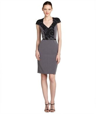 Single Dress charcoal lace accented stretch 'Tachina' capped sleeve dress