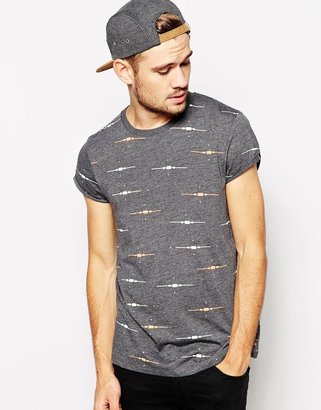 ASOS T-Shirt With All Over Print And Rolled Sleeve - Charcoal marl