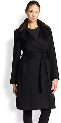 Sofia Cashmere Mink-Collar Cashmere Wrap Coat