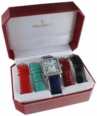 Peugeot Women's Quartz Silver-Tone and Leather Dress watchMulti Color (Model: 677S)