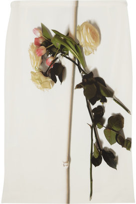 No.21 Rose-print crepe pencil skirt