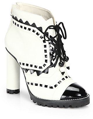 Webster Sophia Riko Tread Colorblock Patent Leather Ankle Boots