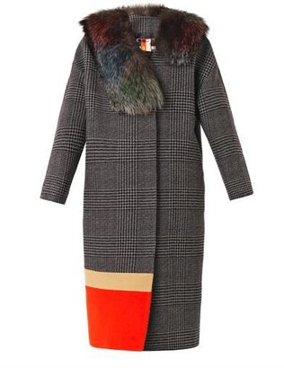 MSGM Fur trimmed Prince Of Wales-check coat