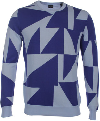 Paul Smith Bright & Pale Blue Geometric Pattern Crew Neck Sweater