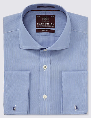 M&s Collection Luxury Pure Cotton Slim Fit Fine Rib Shirt