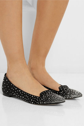 Sergio Rossi Crystal-embellished satin point-toe flats