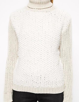 Ganni Roll Neck Jumper With Contrast Sleeves