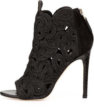 Brian Atwood Lenni Embroidered Ankle Bootie, Black