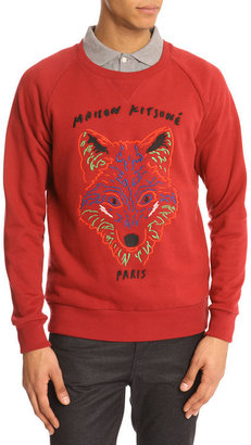 Kitsune MAISON Dark Red Embroidered Fox Sweater