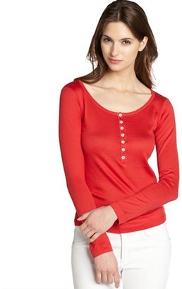 Loro Piana red cotton knit partial button front top