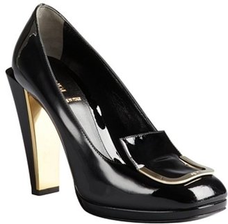 Fendi black patent leather buckle detail stacked heels