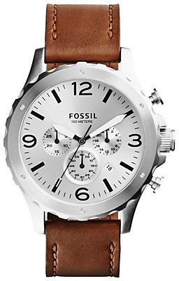 Fossil JR1473 Men's Nate Chronograph Leather Watch, Tan