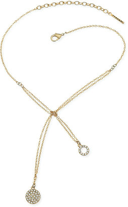 T Tahari Gold-Tone Double Chain Pavé Pendant Necklace