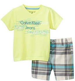 Calvin Klein Baby Boys' Yellow Screen Tee and Plaid Shorts Set