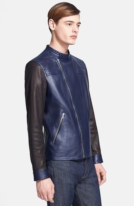 Neil Barrett Nappa Leather Biker Jacket with Contrast Sleeves