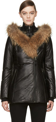 Mackage Black Leather Down Ingrid Coat