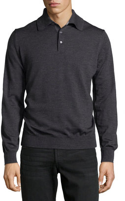 Neiman Marcus Merino Wool Polo Sweater, Shadow