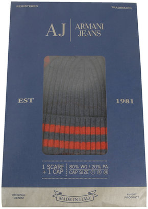 Armani Jeans Beanie Hat And Scarf Set With Bag