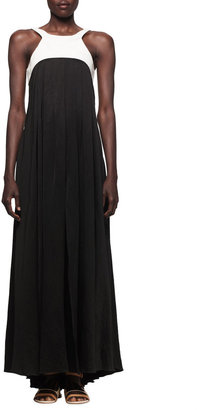 L'Agence Linen-Bodice Jersey Long Dress with Harness