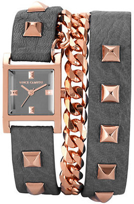 Vince Camuto Rosegold steel square wrap around watch with mirror dial