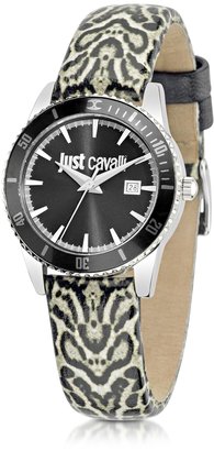 Just Cavalli Just In Time Animal Print Stainless Steel Women's Watch w/Leather Strap