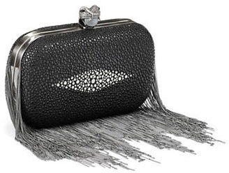 House Of Harlow Jude Calf Hair Clutch with Fringe - BLACK/WHITE
