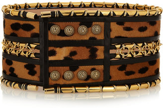 Balmain Embellished leopard-print calf hair belt
