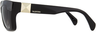 Valentino Rockstud-Temple Rectangular Sunglasses, Black