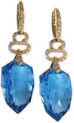 EFFY Blue Topaz (43-1/6 ct. t.w.) and Diamond (1/2 ct. t.w.) Leverback Earrings in 14k Gold