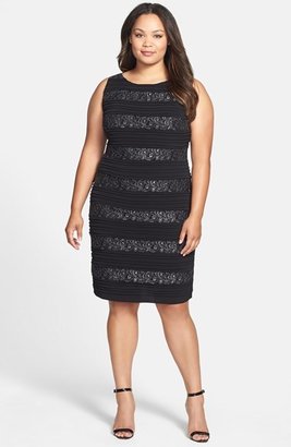 Calvin Klein Lace & Tucked Jersey Tiered Cocktail Dress (Plus Size)