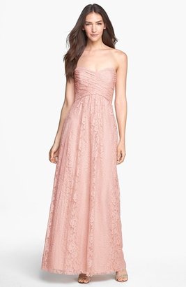 Amsale Pleated Lace Sweetheart Gown