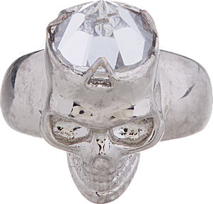 Alexander McQueen Silver & Crystal Lobotomized Skull Ring