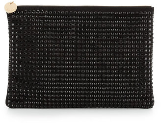 Neiman Marcus Oversized Crystal Faux-Suede Clutch, Black