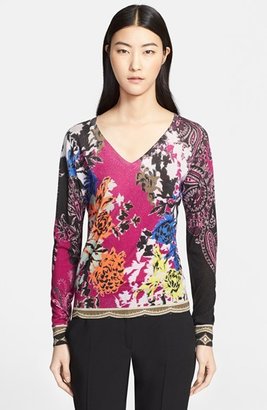 Etro Floral Print Silk & Cashmere Sweater