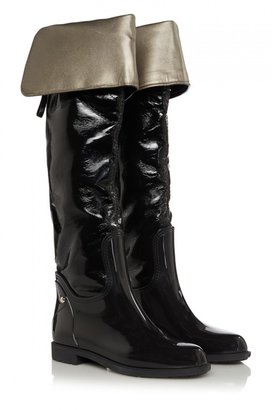 Sergio Rossi Patent Leather & Rubber Knee High Rain Boots